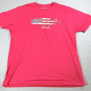 Simms‎ Fishing T Shirt USA Flag Fish Graphic Red Mens 2XL Cotton Polyester